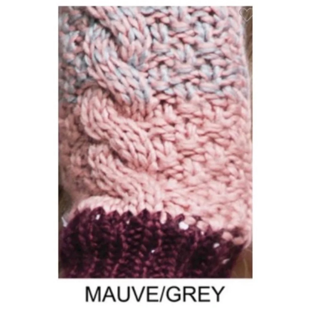 (18)New Ruggine Multicolor Stripe Chunky Cable Knit Mittens Faux Fur Lining